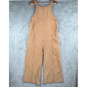 Eesome Wide Leg Cropped Overalls Jumpsuit Womens‎ Small Tan Everyday Cotton